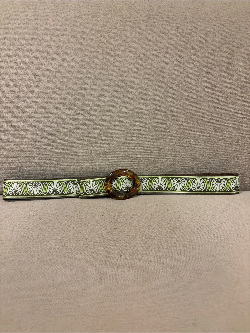 Y2K jacquard ribbon Green and brown Waist Belt with Tortoiseshell style Buckle